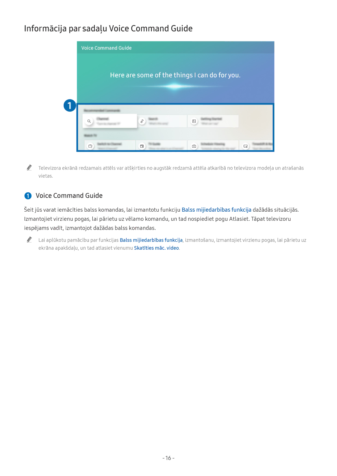 Samsung UE49NU8002TXXH, QE65Q8CNATXXH, UE65NU7402UXXH manual Informācija par sadaļu Voice Command Guide,  Voice Command Guide 